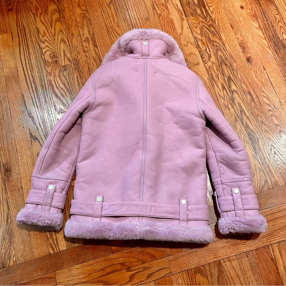 The Arrivals Pink Leather Jacket with Shearling Trim - Picture 9 of 11